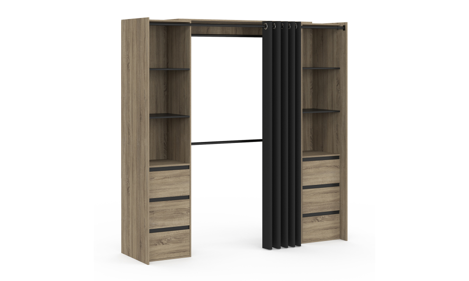 Dressing Justine extensible 120-180cm effet bois 6 tiroirs double colonne