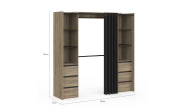 Dressing Justine extensible 120-180cm effet bois 6 tiroirs double colonne