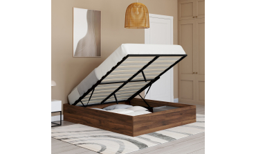 Lit coffre Malta 140x190cm effet bois noyer