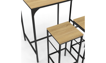 Table haute repas Memphis  95cm + 2 tabourets