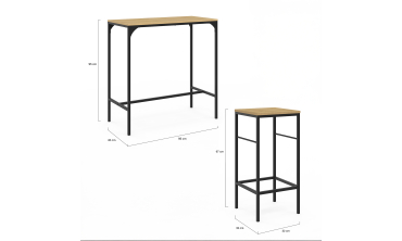 Table haute repas Memphis  95cm + 2 tabourets