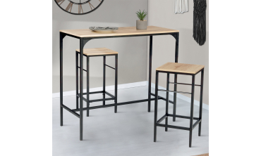 Table haute repas Memphis  95cm + 2 tabourets
