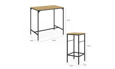 Table haute repas Memphis  95cm + 4 tabourets