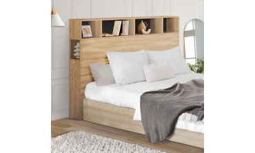 Tête de lit Léo bois et noire avec rangements 145cm