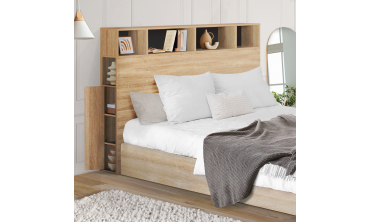 Tête de lit Léo bois et noire avec rangements 145cm