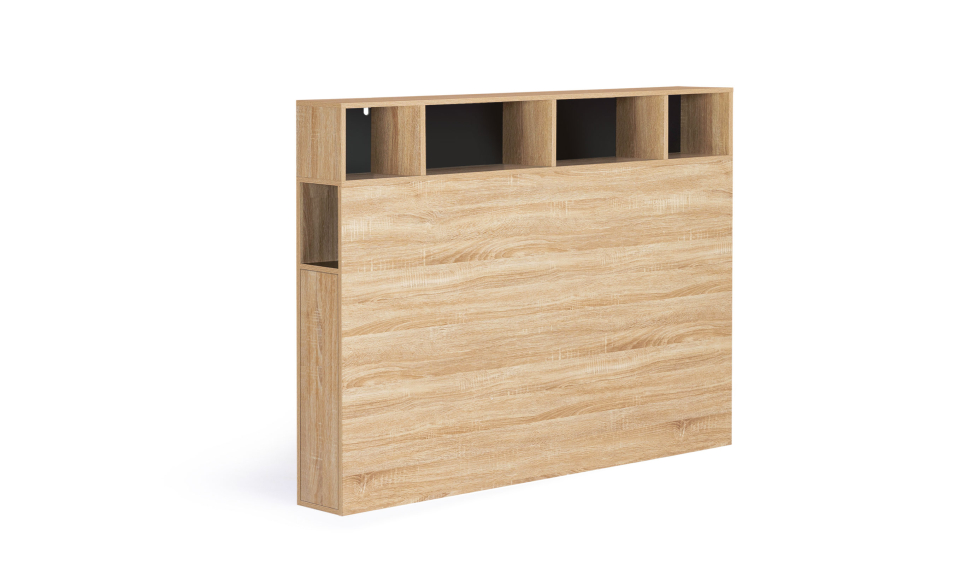 Tête de lit Léo bois et noire avec rangements 145cm