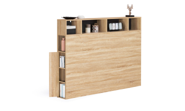 Tête de lit Léo bois et noire avec rangements 145cm