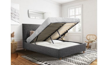 Lit coffre Mala 160x200cm tissu gris