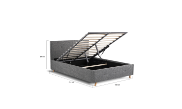 Lit coffre Mala 160x200cm tissu gris