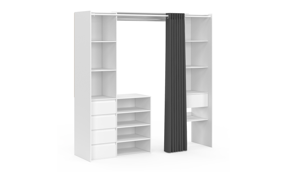 Dressing Justine extensible 120-180cm blanc 5 tiroirs double colonne