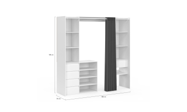 Dressing Justine extensible 120-180cm blanc 5 tiroirs double colonne