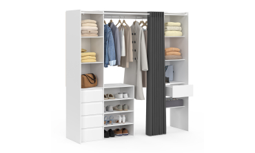 Dressing Justine extensible 120-180cm blanc 5 tiroirs double colonne