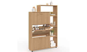 Meuble chaussures Faustine 3 portes + étagères - 18 paires