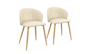 Chaises Léona velours crème et pieds métal bois - lot de 2