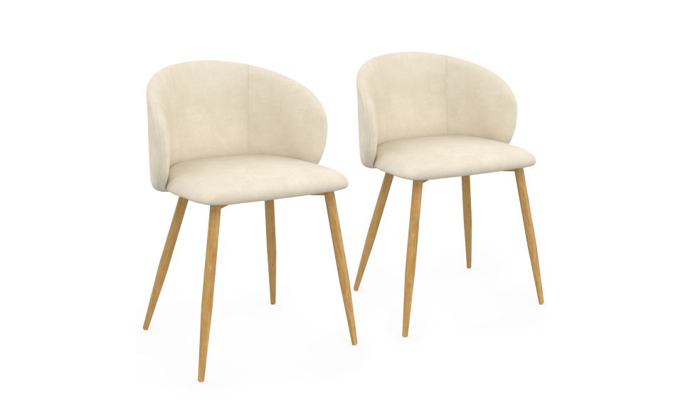 Chaises Léona velours crème et pieds métal bois - lot de 2