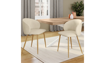 Chaises Léona velours crème et pieds métal bois - lot de 2