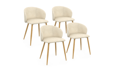 Chaises Léona velours crème et pieds métal bois - lot de 4
