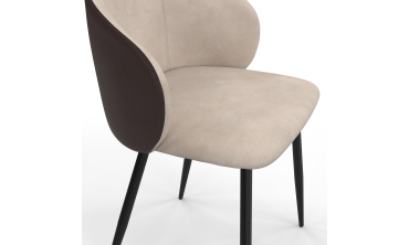 Chaises Léona bi-matière taupe et marron pieds métal noirs - lot de 2