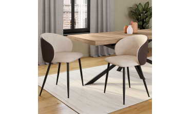 Chaises Léona bi-matière taupe et marron pieds métal noirs - lot de 2