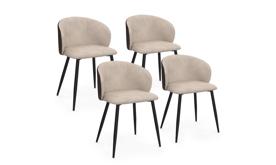Chaises Léona bi-matière taupe et marron pieds métal noirs - lot de 4