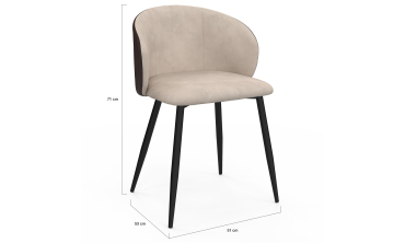 Chaises Léona bi-matière taupe et marron pieds métal noirs - lot de 4