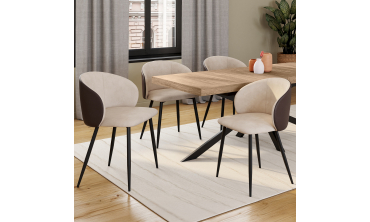 Chaises Léona bi-matière taupe et marron pieds métal noirs - lot de 4