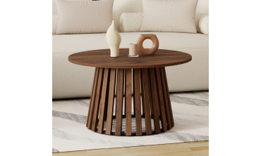Table basse ronde Camélia pieds lattes effet noyer Ø70cm