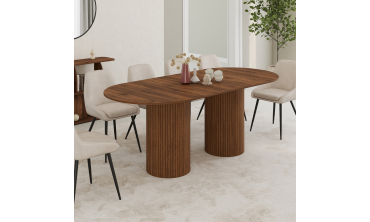 Table à manger extensible Albane 160-200cm 2 pieds pylône effet noyer