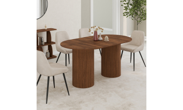 Table à manger extensible Albane 160-200cm 2 pieds pylône effet noyer