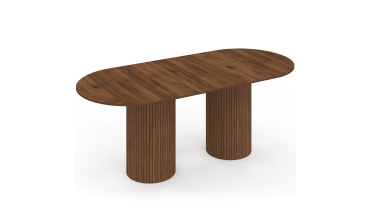 Table à manger extensible Albane 160-200cm 2 pieds pylône effet noyer