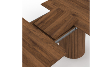 Table à manger extensible Albane 160-200cm 2 pieds pylône effet noyer