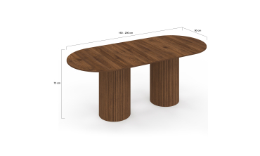Table à manger extensible Albane 160-200cm 2 pieds pylône effet noyer