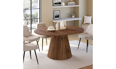 Table à manger ronde extensible Elvis effet noyer Ø110-150cm