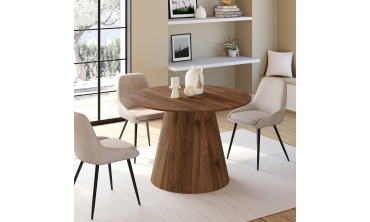 Table à manger ronde extensible Elvis effet noyer Ø110-150cm