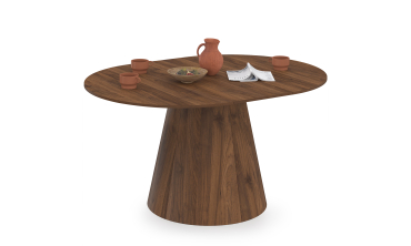 Table à manger ronde extensible Elvis effet noyer Ø110-150cm