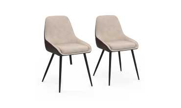 Chaises Ornella bi-matière taupe et marron pieds métal noirs - lot de 2