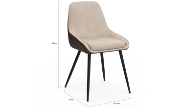 Chaises Ornella bi-matière taupe et marron pieds métal noirs - lot de 2