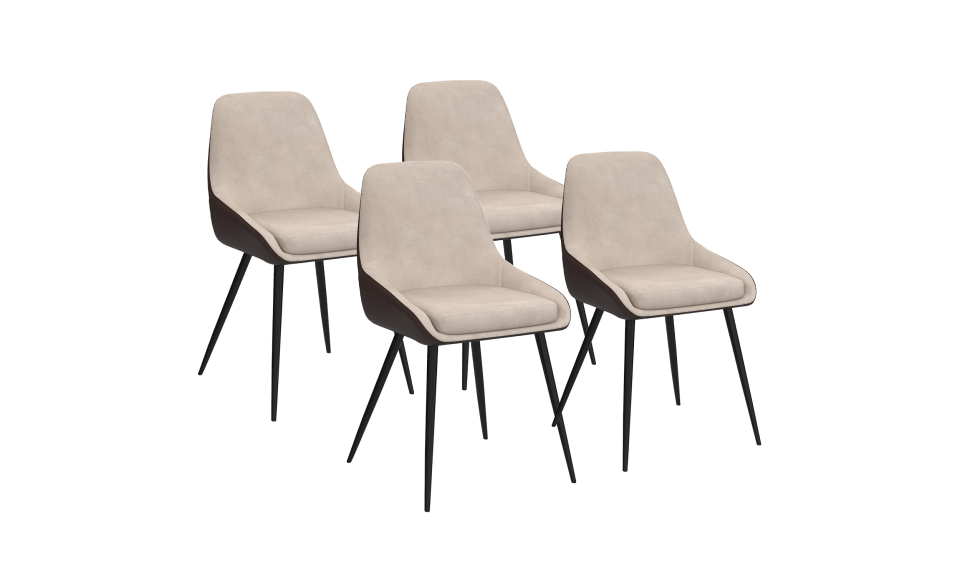 Chaises Ornella bi-matière taupe et marron pieds métal noirs - lot de 4