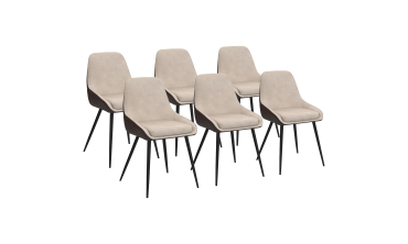 Chaises Ornella bi-matière taupe et marron pieds métal noirs - lot de 6