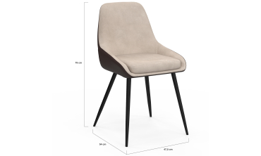 Chaises Ornella bi-matière taupe et marron pieds métal noirs - lot de 6