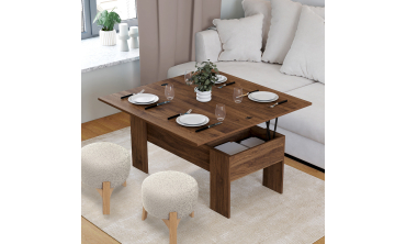 Table basse relevable et dépliante effet noyer