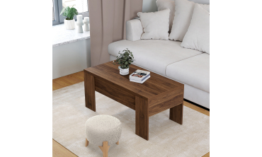 Table basse relevable et dépliante effet noyer