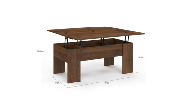 Table basse relevable et dépliante effet noyer