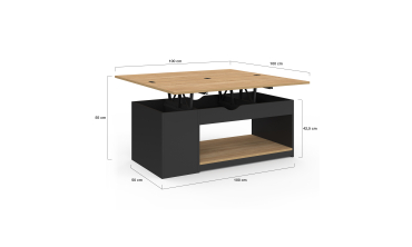 Table basse Elina relevable bois et noire