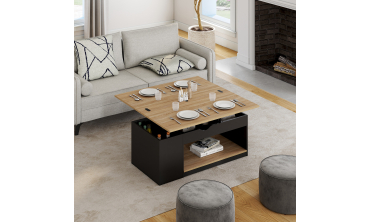 Table basse Elina relevable bois et noire