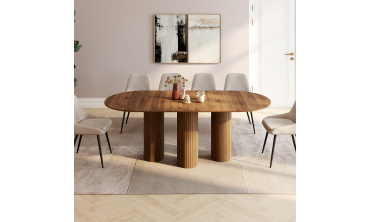 Table à manger extensible Albane 160-200cm 3 pieds pylône effet noyer