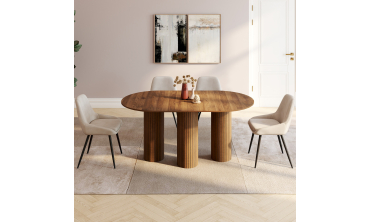 Table à manger extensible Albane 160-200cm 3 pieds pylône effet noyer