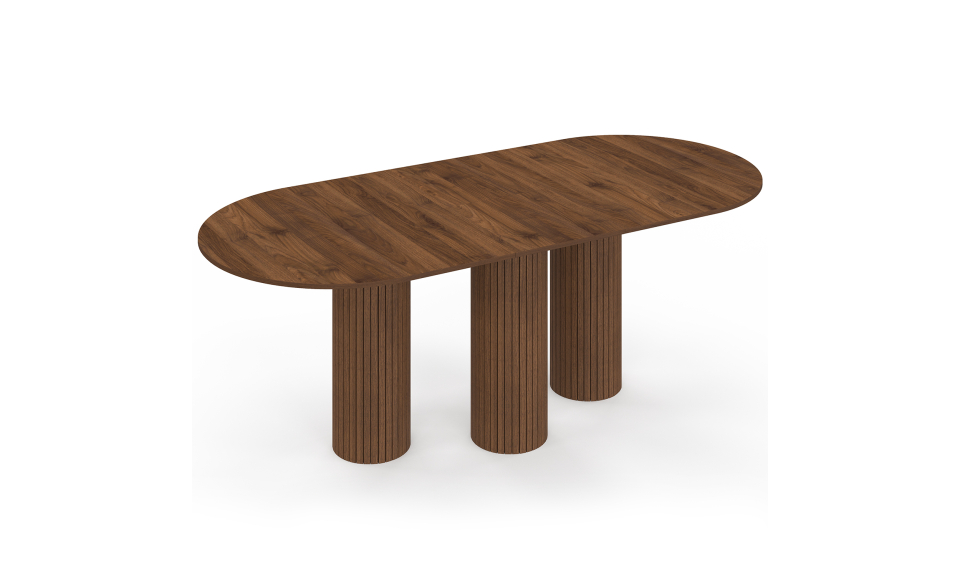 Table à manger extensible Albane 160-200cm 3 pieds pylône effet noyer