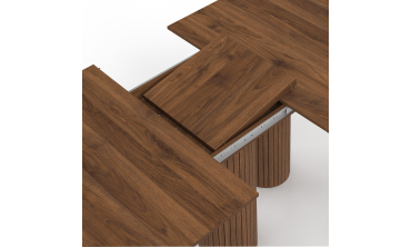 Table à manger extensible Albane 160-200cm 3 pieds pylône effet noyer