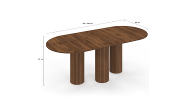 Table à manger extensible Albane 160-200cm 3 pieds pylône effet noyer